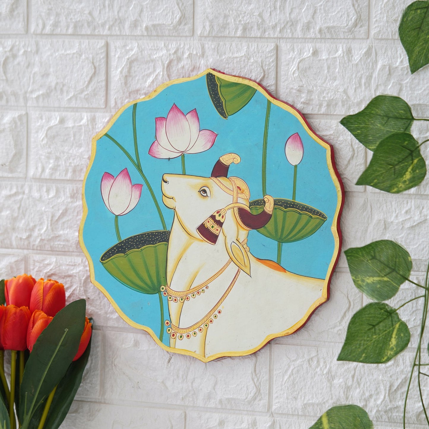 Handmade Pichwai Wooden Wall Painting For LivingRoom Home Décor , Paintings For Wall Decoration Home decorations