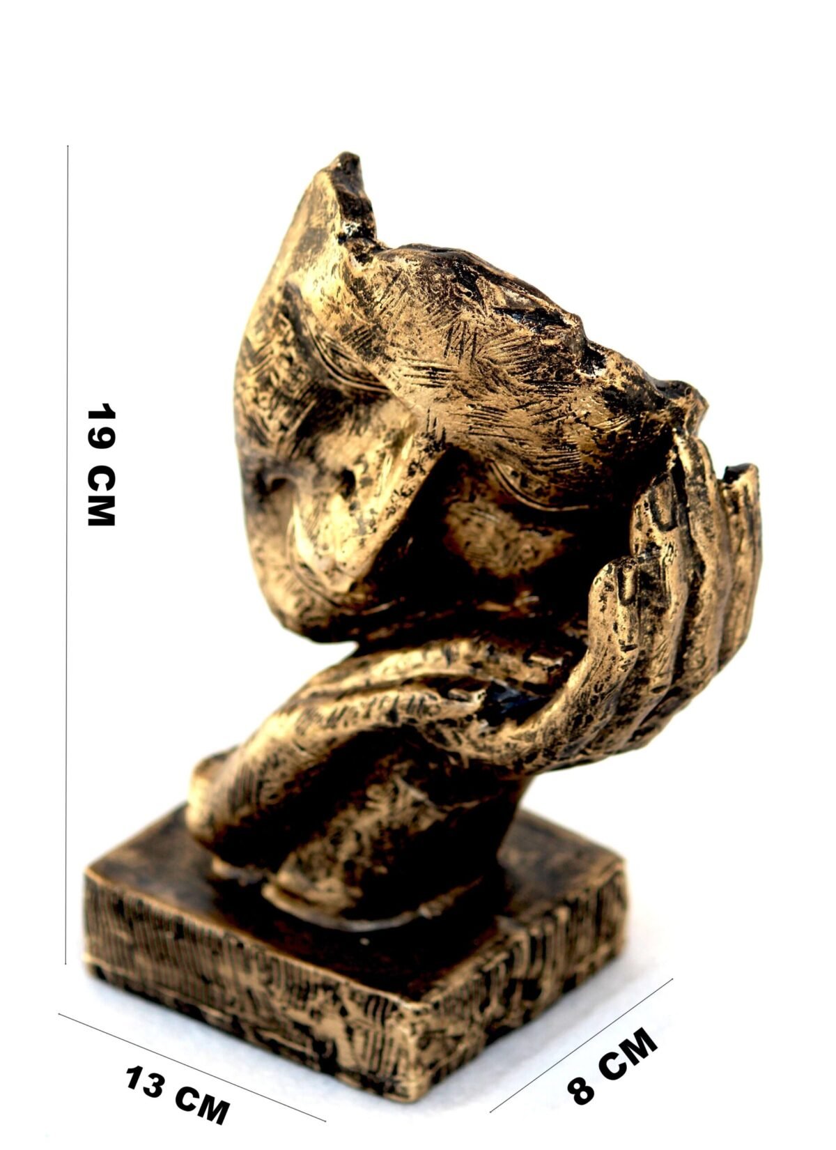 Resin Handcrafted Human Face Design with Hand on Face Decorative Showpiece Figurine, Multicolour