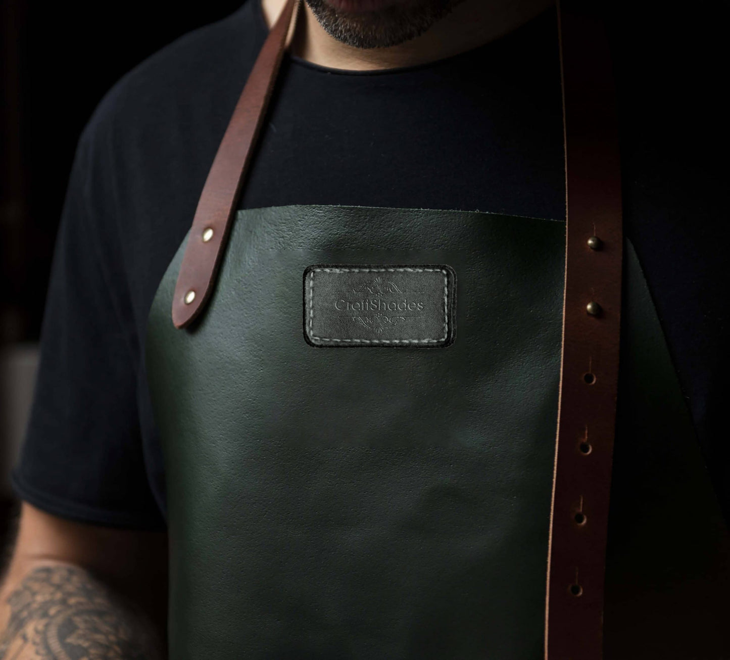 CraftShades leather Apron for Men Green Colour