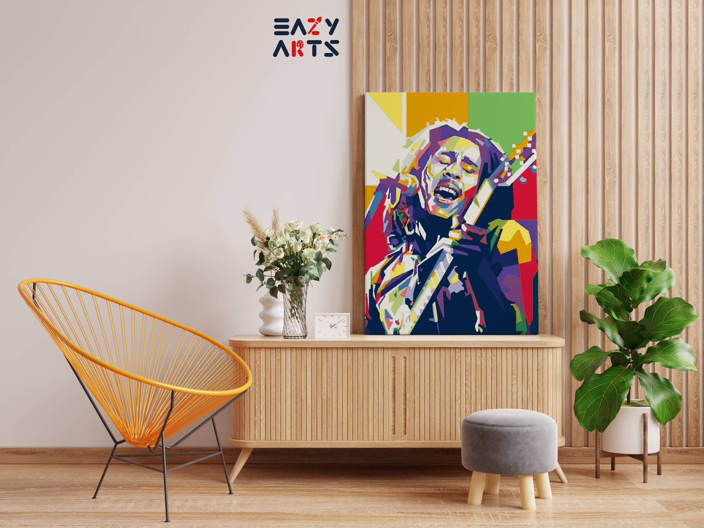 Bob Marley Singing with Guitar Abstract Paint By Numbers kit