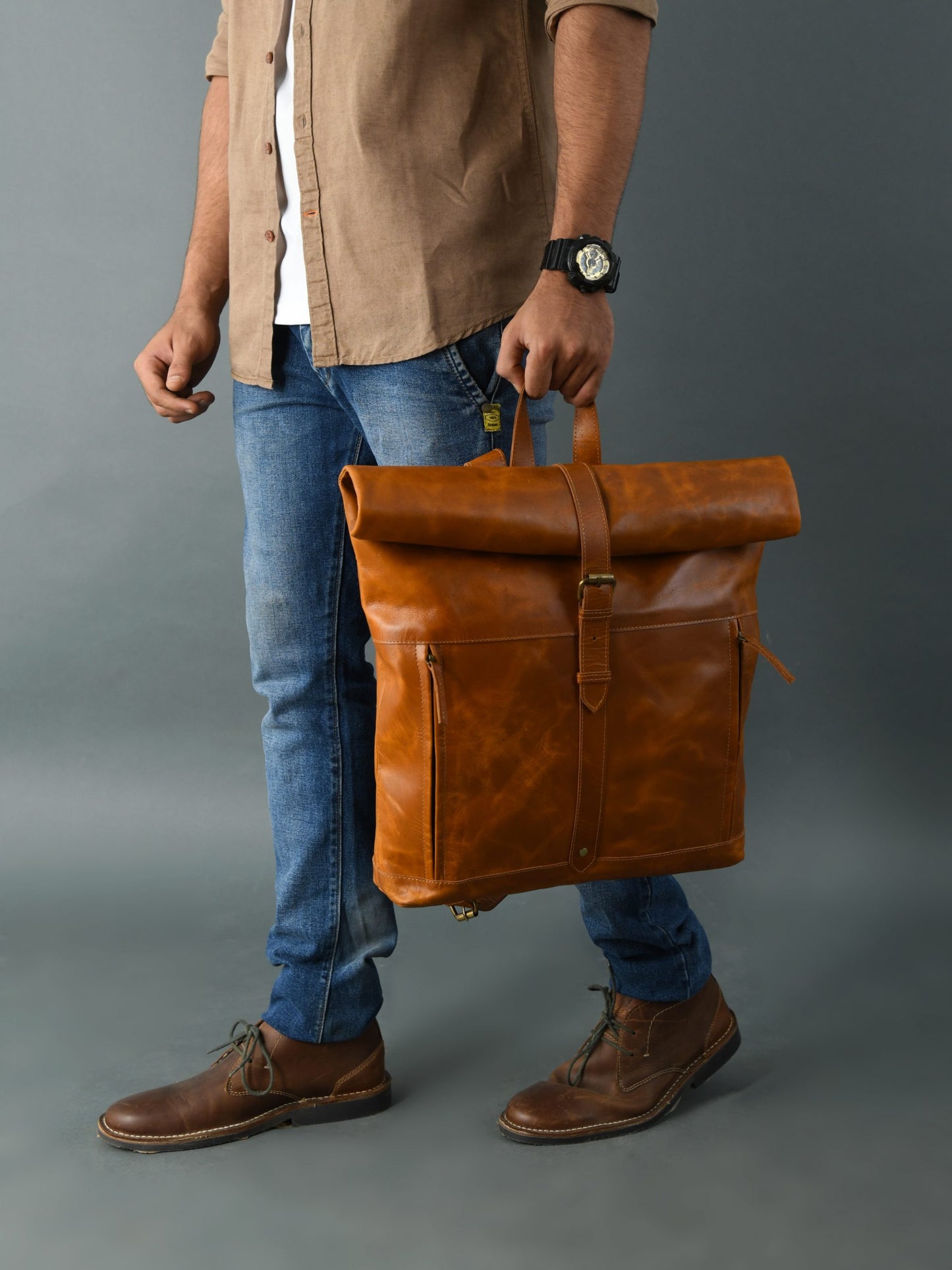 CraftShades-13*18 Inch buffalo leather backpack Unisex For Girls And Boys | 100 Genuine Leather