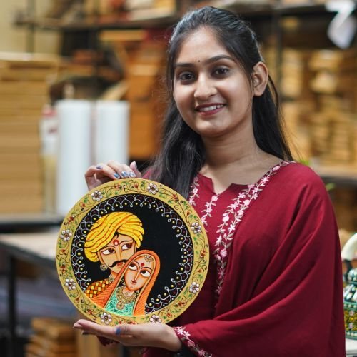 Pichwai Painting on Wall hanging plate beautiful rajasthani man & woman pichwai plate