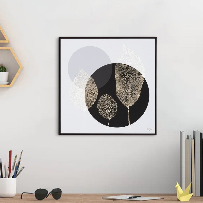 Golden Elegance Wall Art Modern Abstract Gold Leaf Framed Wall Art (12x12 Inch)