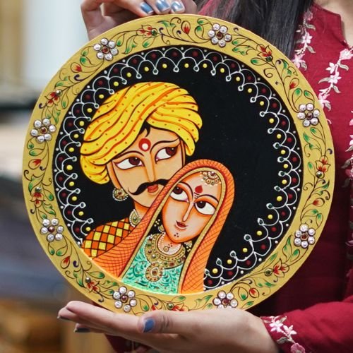 Pichwai Painting on Wall hanging plate beautiful rajasthani man & woman pichwai plate