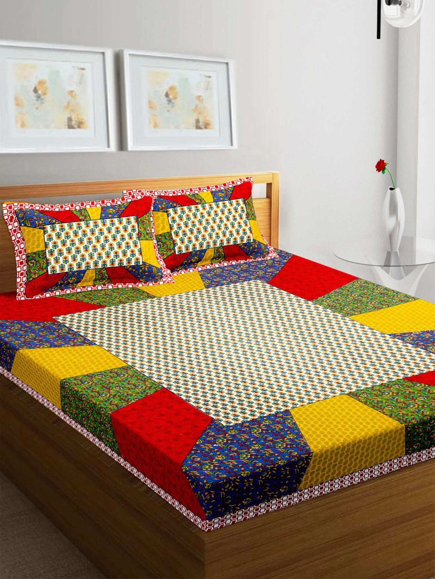 100% Pure Cotton Traditional Printed Bedsheet for Double Bed King Size Bedsheet with 2 Pillow Covers