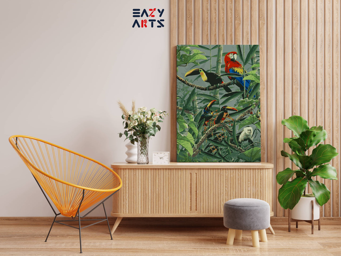 Birds and Monkey In Jugle Paint by Numbers Kit