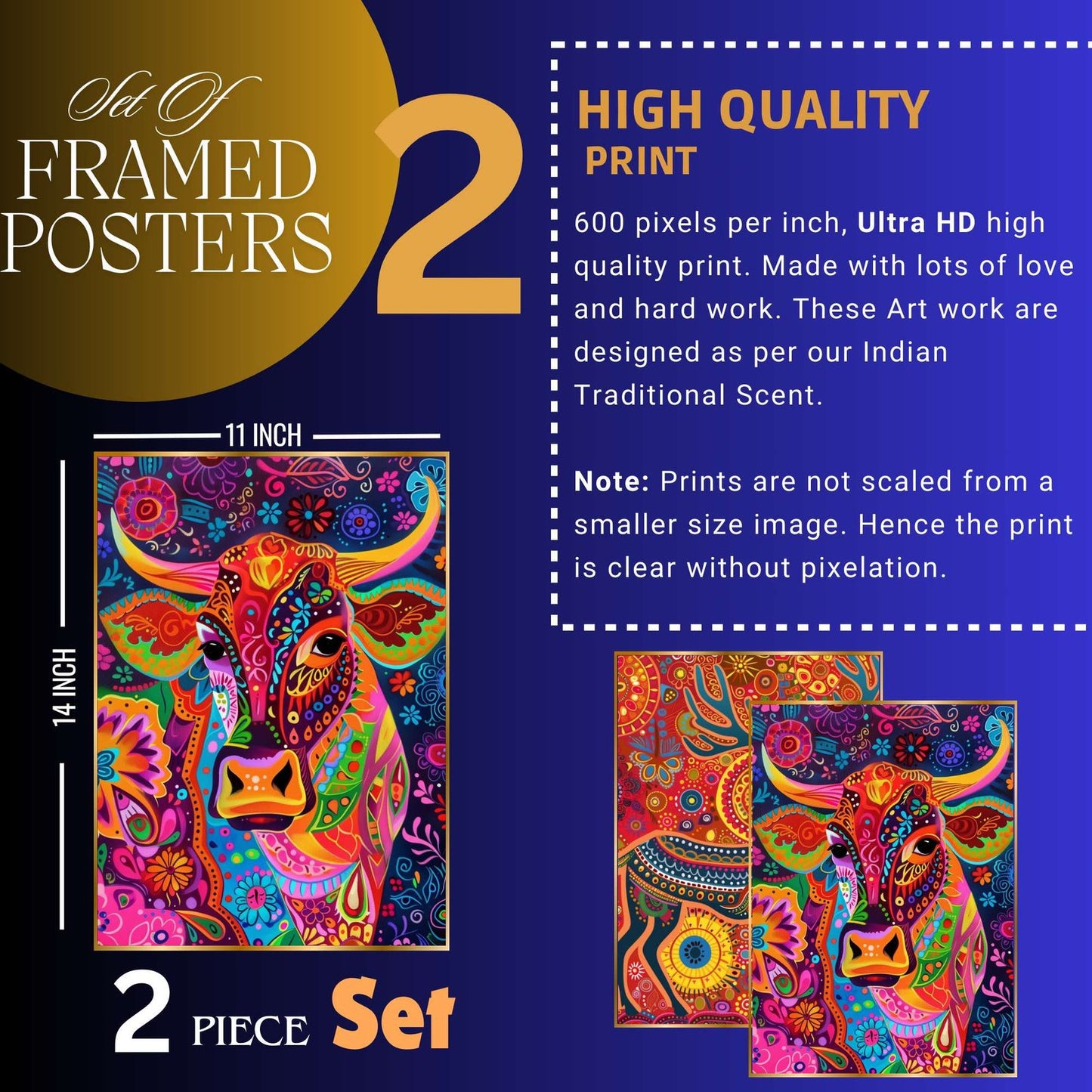 Set of Two Wall Paintings for Wall Dacoration Golden Framed Wall Paintings for Living Room & Bedroom Wall Art for Home Decoration & Office Wall Décor (14×11 inch CH-GD2-8)
