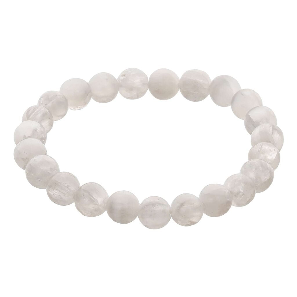 Selenite Crystal Bead Bracelet – Healing Crystal Bracelet for Women and Men’s Gifts – 8mm Round Beaded Stretchy Healing and Protection Gemstone Bracelet