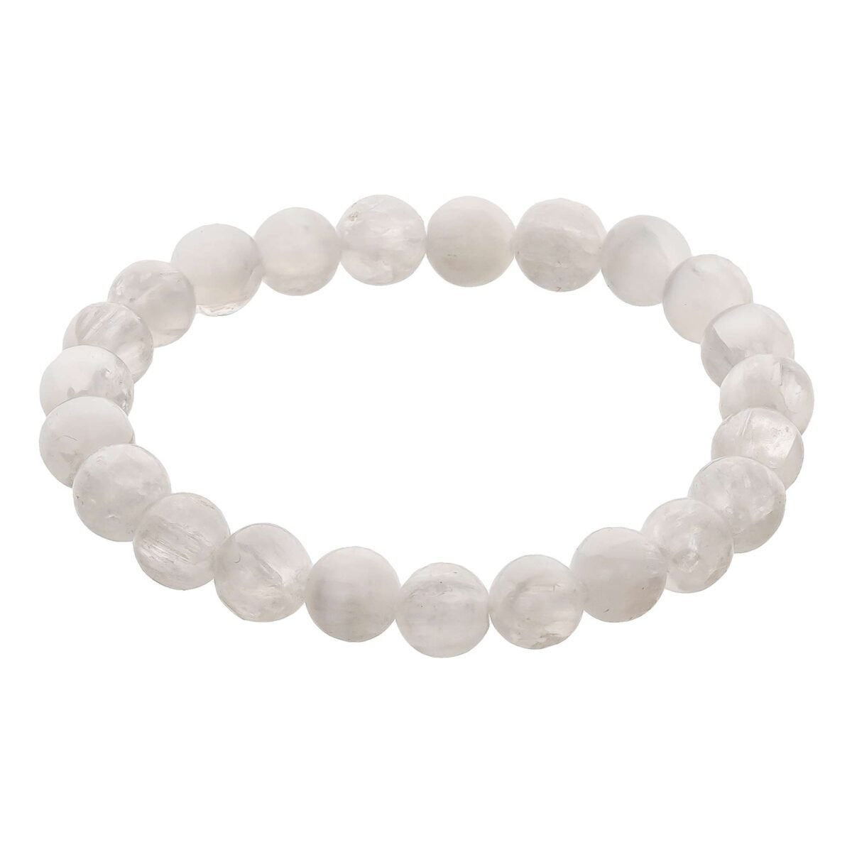Selenite Crystal Bead Bracelet – Healing Crystal Bracelet for Women and Men’s Gifts – 8mm Round Beaded Stretchy Healing and Protection Gemstone Bracelet