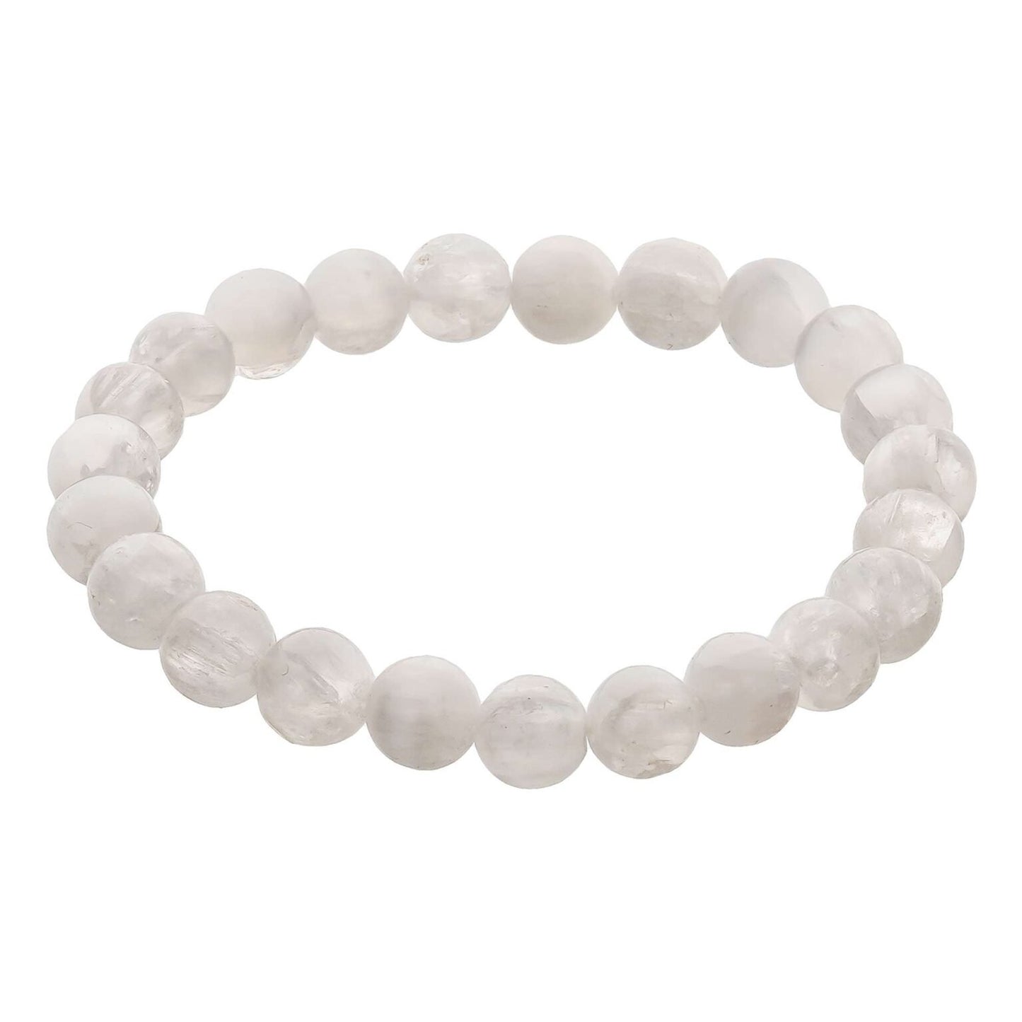 Selenite Crystal Bead Bracelet – Healing Crystal Bracelet for Women and Men’s Gifts – 8mm Round Beaded Stretchy Healing and Protection Gemstone Bracelet