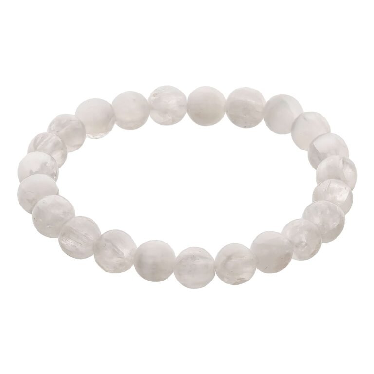 Selenite Crystal Bead Bracelet – Healing Crystal Bracelet for Women and Men’s Gifts – 8mm Round Beaded Stretchy Healing and Protection Gemstone Bracelet
