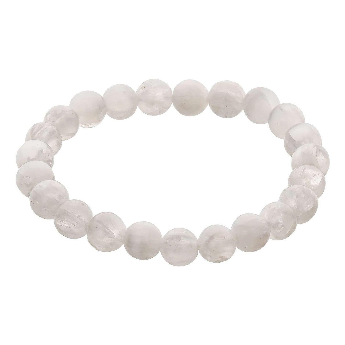 Selenite Crystal Bead Bracelet – Healing Crystal Bracelet for Women and Men’s Gifts – 8mm Round Beaded Stretchy Healing and Protection Gemstone Bracelet