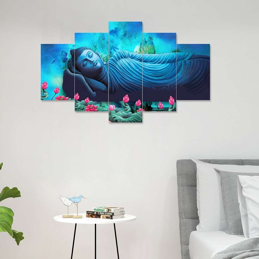 Buddha Set of Five 3D Framed Paintings for Wall Decoration – Ideal for Home, Living Room, and Bedroom (125 x 60 CM)