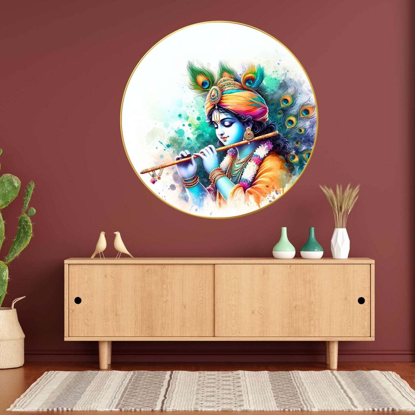 Wall Painting for Wall Decoration with Frame Sparkle Glossy Round Golden Framed Large Painting Office, Living Room, Bedroom, Home Decoration