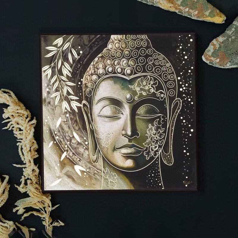 Golden Embossed Wall Painting For Home Decoration , Paintings for Living Room , Modern Art Wall Pinting, For Home Decor (12X12 INCH)