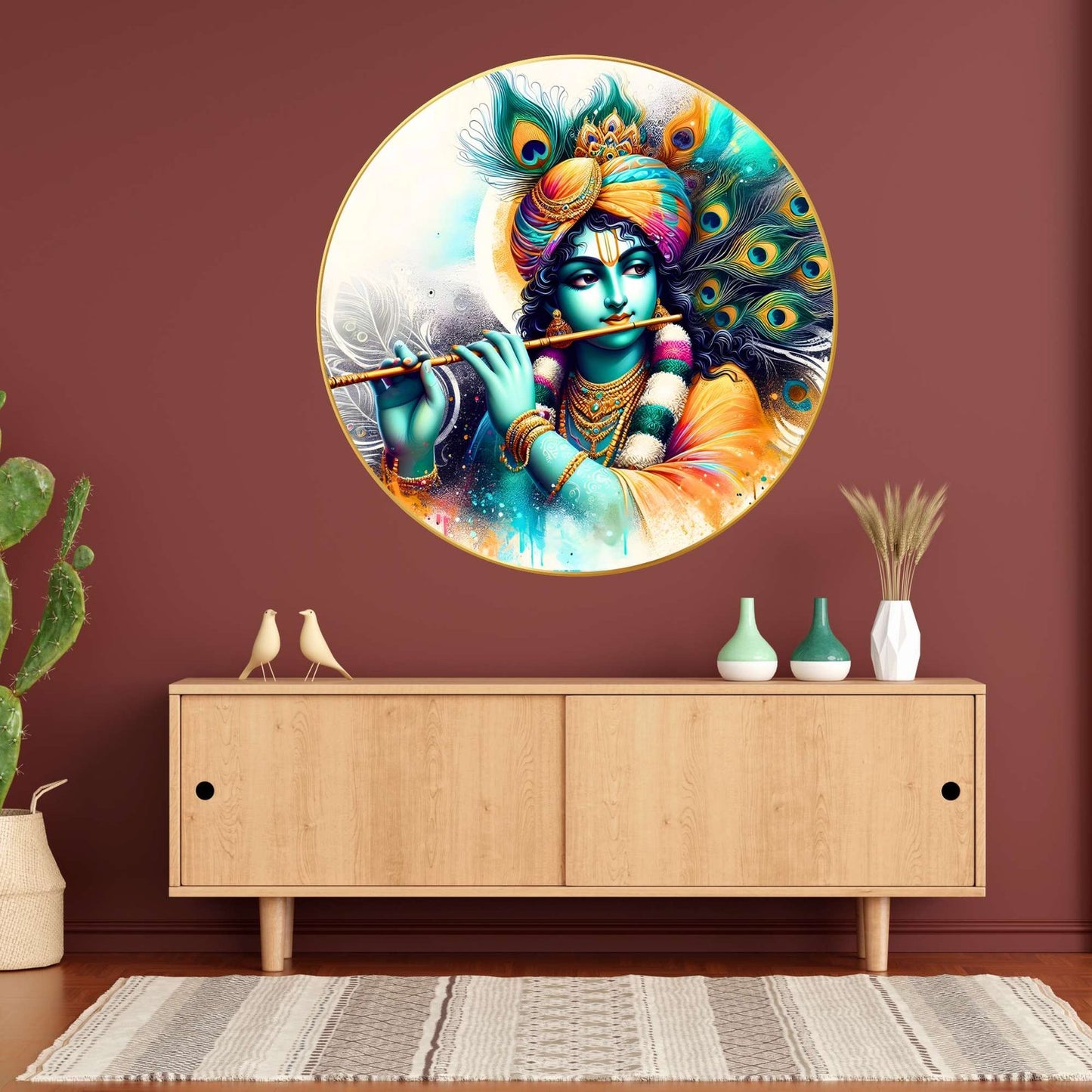 Wall Painting for Wall Decoration with Frame Sparkle Glossy Round Golden Framed Large Painting Office, Living Room, Bedroom, Home Decoration