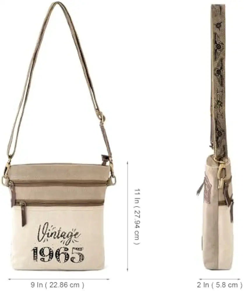 Goatter Canvas And Leather Material Mens Messenger Retro Sling Bag, Beige