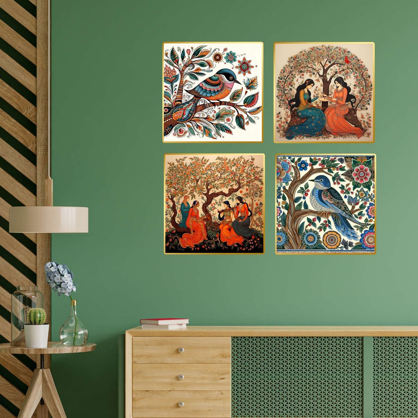 Set of Four Wall Paintings for Wall Dacoration Golden Framed Wall Paintings for Living Room & Bedroom Wall Art for Home Decoration & Office Wall Décor (13×10 inch CH-GD4-8)