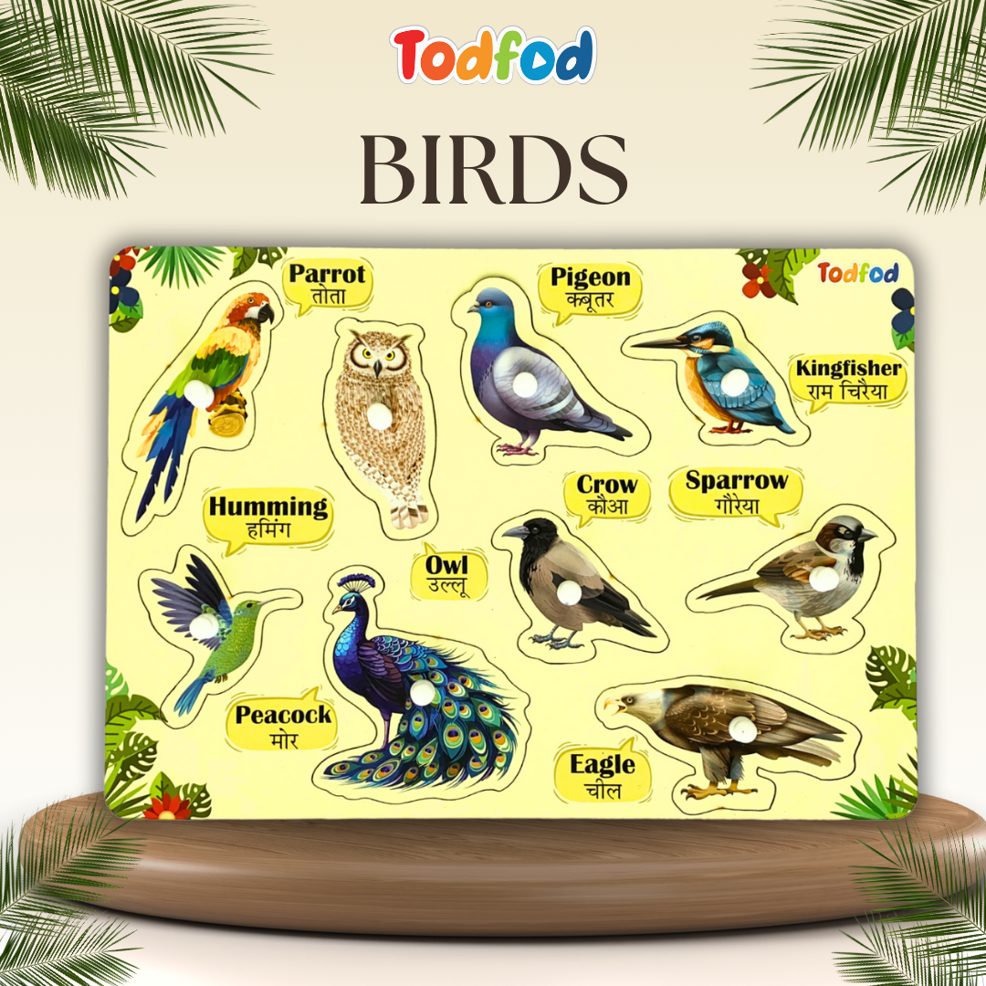 Birds & Fruit Characters Knob & Pegged Puzzle for Kids
