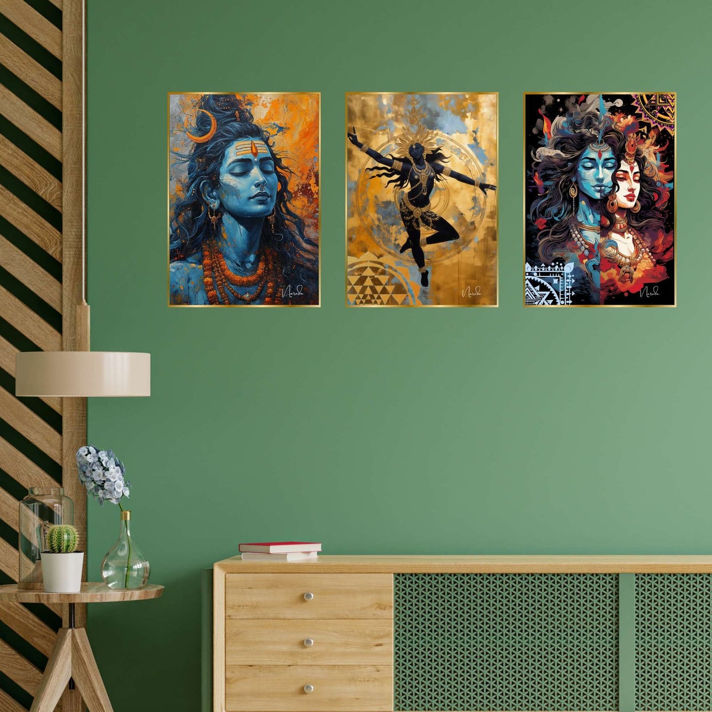 Set of Three Wall Paintings for Wall Dacoration Golden Framed Wall Paintings for Living Room & Bedroom Wall Art for Home Decoration & Office Wall Décor (24×18 inch CH-GD3-2)