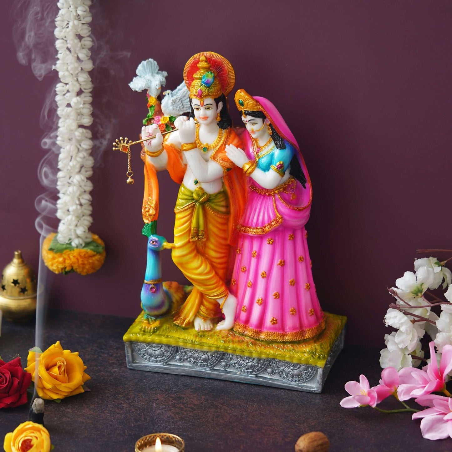 Statue of Hindu Deity Krishna and Radha (12 inches)
