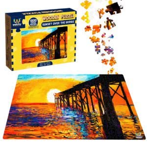 Webby Wooden Sunset Over The Bridge Jigsaw Puzzle 1000 Pieces Multicolor