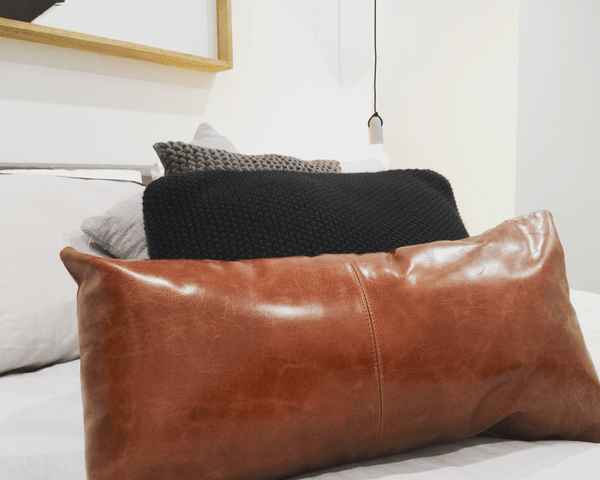 100% Goat Leather Pillow Cover – Sofa Cushion Case – Decorative Throw Covers for Living Room & Bedroom – Light Brown Pack of 1