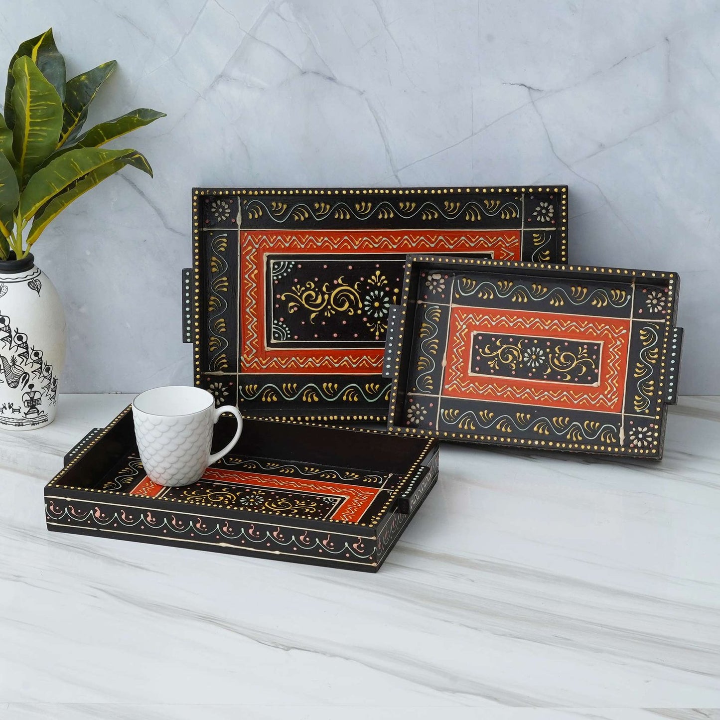 Set of 3 Handcrafted Wooden Trays: Versatile and Elegant Serving Solutions