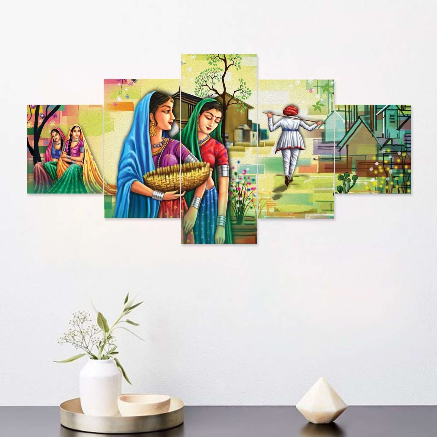 Rajsthani Set of Five 3D Framed Paintings for Wall Decoration – Ideal for Home, Living Room, and Bedroom (75 x 43 CM)