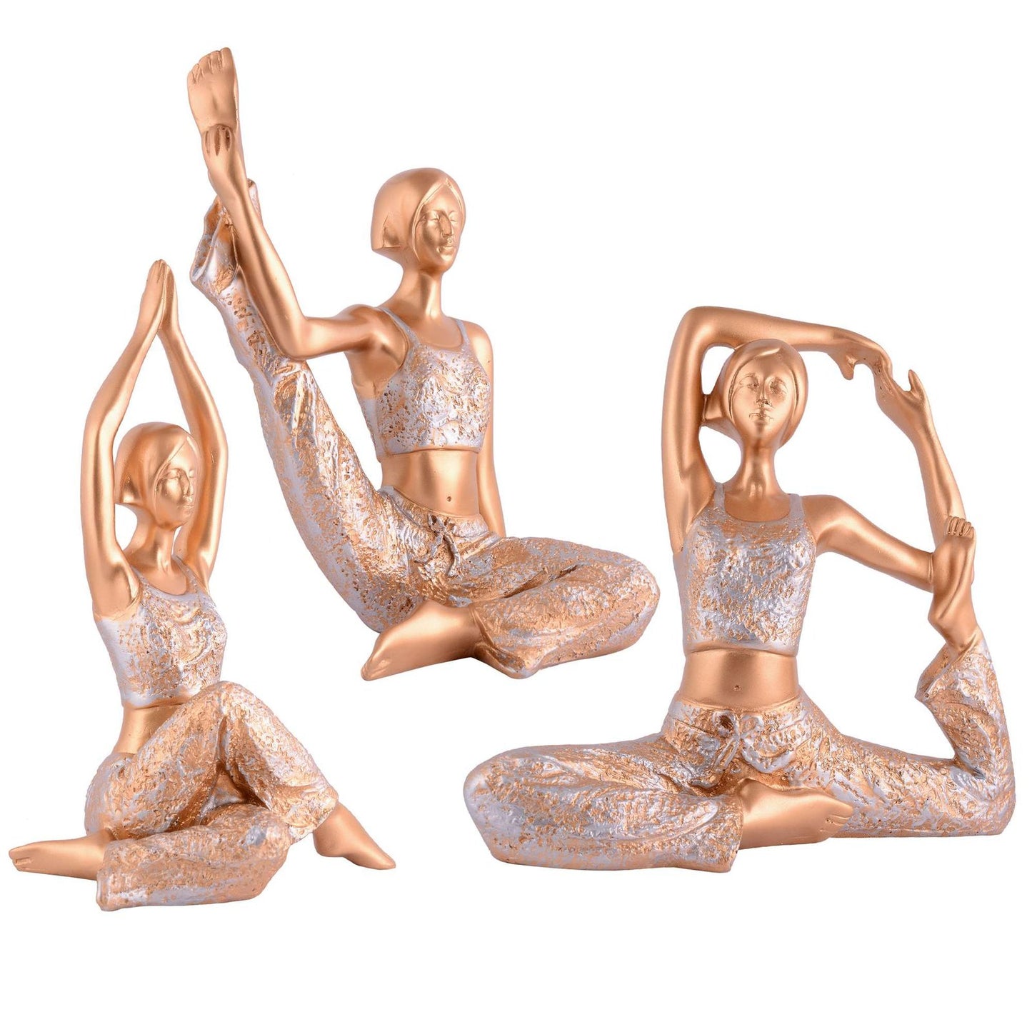 Suitable for home decor Yoga Posture Lady Statue Idol for Home Yoga Statue three pair admirable piece of gift (golden)