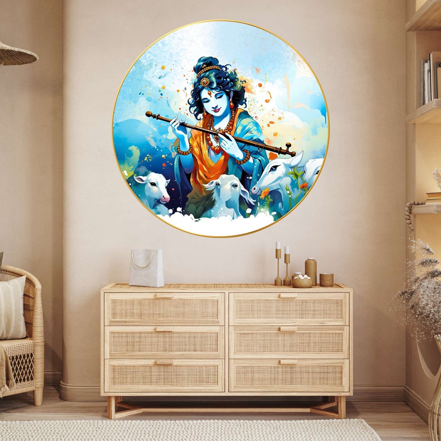 Wall Painting for Wall Decoration with Frame Sparkle Glossy Round Golden Framed Large Painting Office, Living Room, Bedroom, Home Decoration