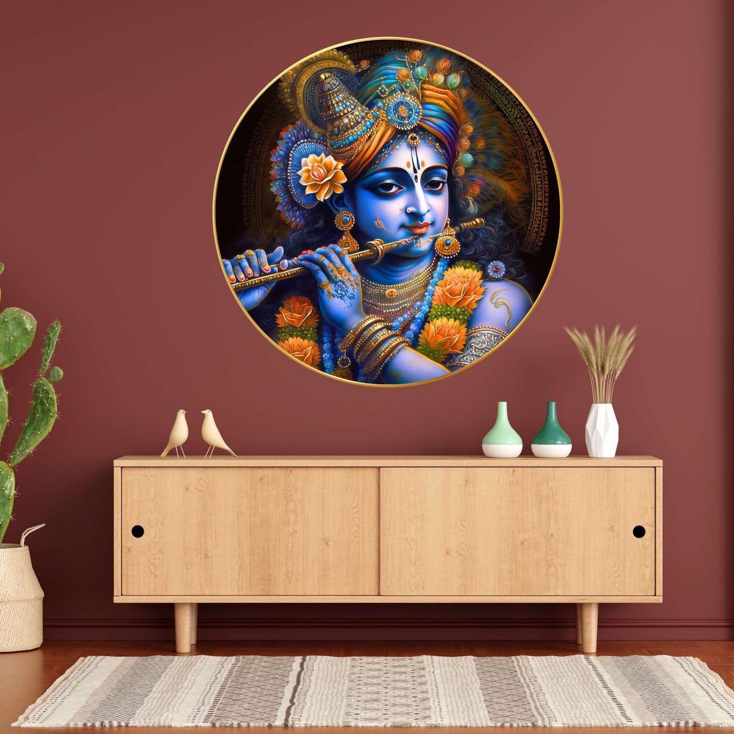 Wall Painting for Wall Decoration with Frame Sparkle Glossy Round Golden Framed Large Painting Office, Living Room, Bedroom, Home Decoration