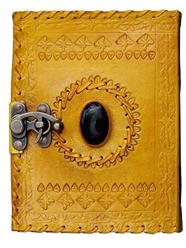 Craftshades – Metal Lock Single Stone Yellow Embossed Design 7″5 Handcrafted Leather Journal/Diary 100 page | 100% Genuine Leather