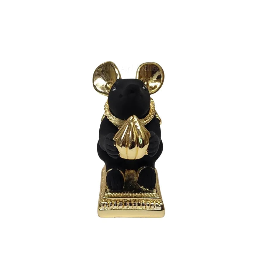 Gold Art India Gold-Plated Mushak Mouse with Modak Black Terracotta Finish