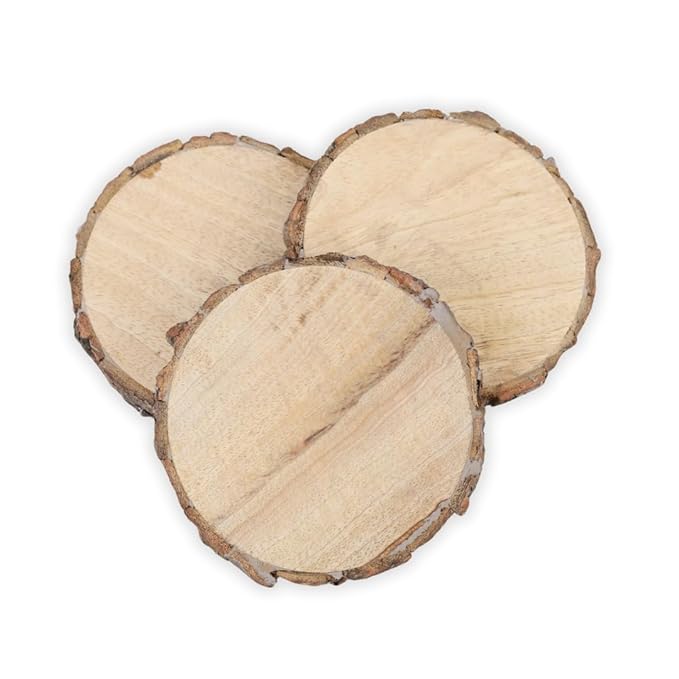 Hobby India Natural Mango Wooden Round Diy Craft Coasters for Your Drinks | Beverages & Bar Glasses