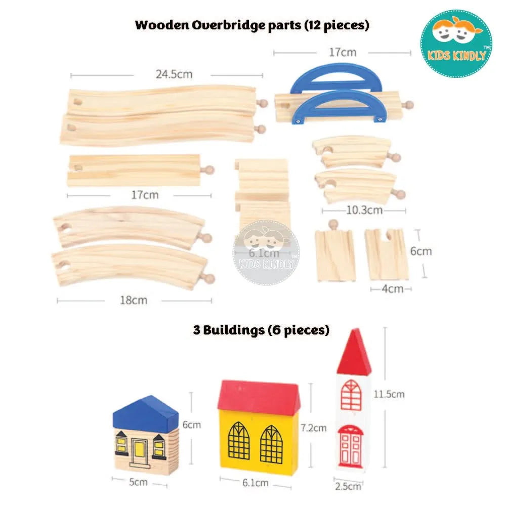 KIDS KINDLY Wooden Railway Overbridge Vehicles Set Toy for Kids | Wooden Cars | Rail Overpass | Traffic Signals, Signboards & Buildings | Monteszori Jigsaw Puzzle Boys & Girls | 3+ Years