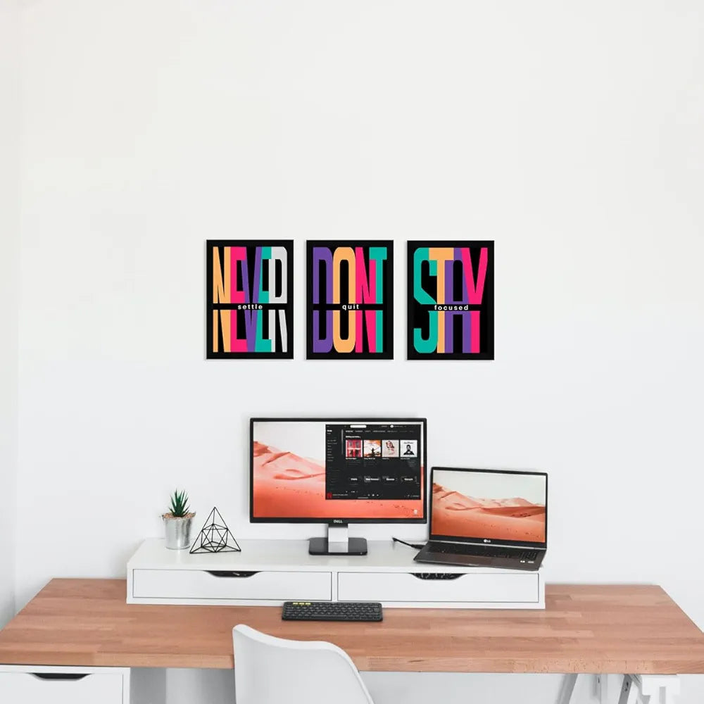 ArtX Paper Never Settle Motivational Quotes Wall Frames Set of 3