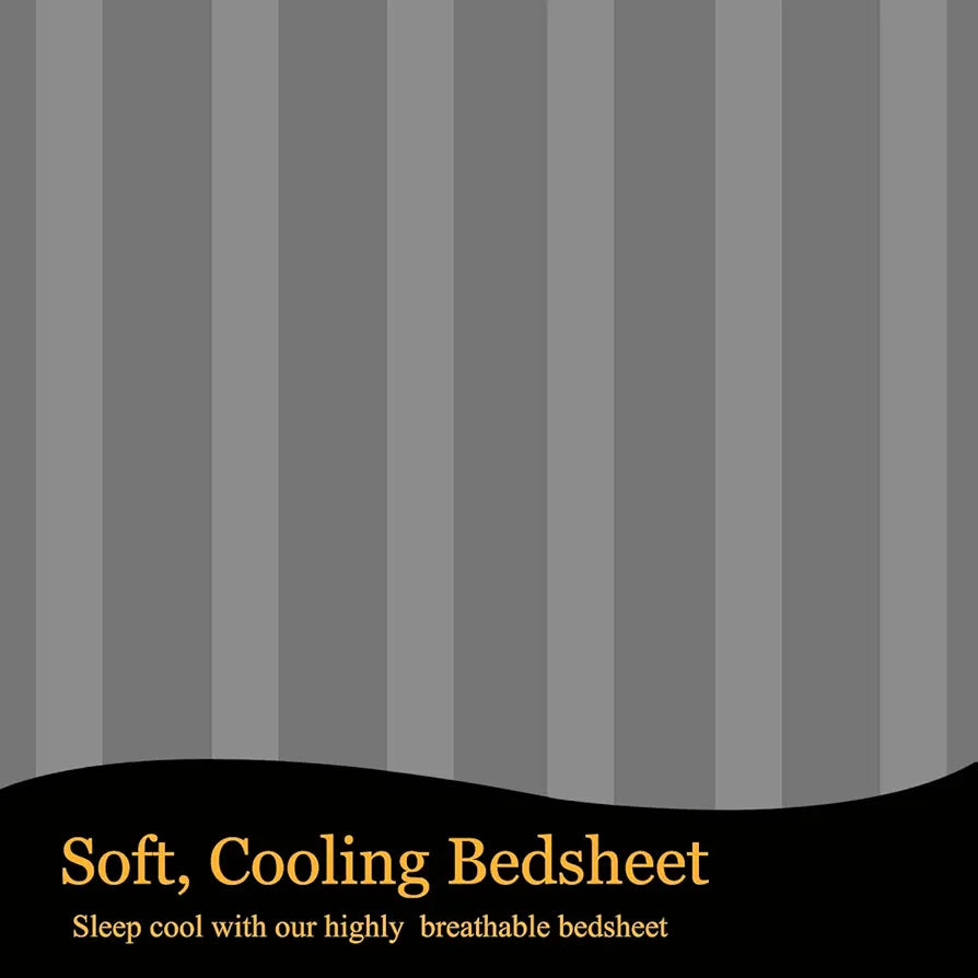 Fresh From Loom 144 TC Queen Size Flat Striped BedsheetsHotel & Home Double Bedsheet Set with 2 Pillow Covers Grey