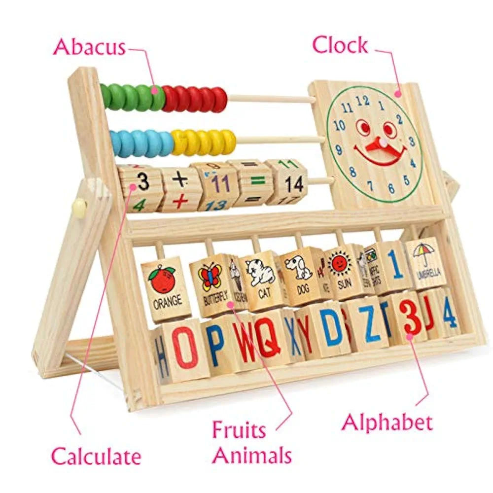 Trinkets & More - Multifunctional Calculation Abacus Flap | Math Toy Counting Addition| Smiling Clock Alphabets Numbers Words Kids 3+ Years