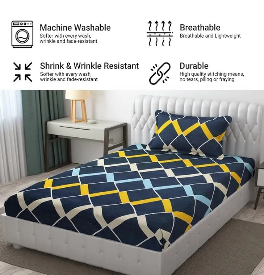 Fresh From Loom Microfiber Single Size Single Geometric Bedsheet with 1 Pillow Covers 144 TC Slate Grey