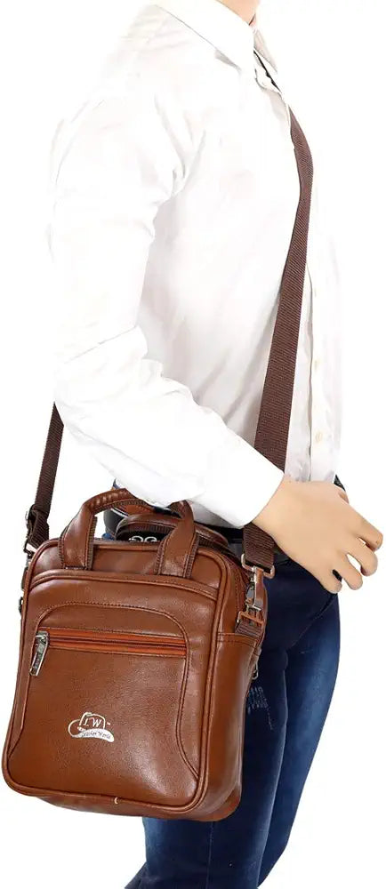 Stylish Pu Leather Men Sling Bag Messenger Cross Body Slim Bag Travel Work Office Business One Side Shoulder Bag Cash Collection for Daily Use for Men Women Satchel Bags