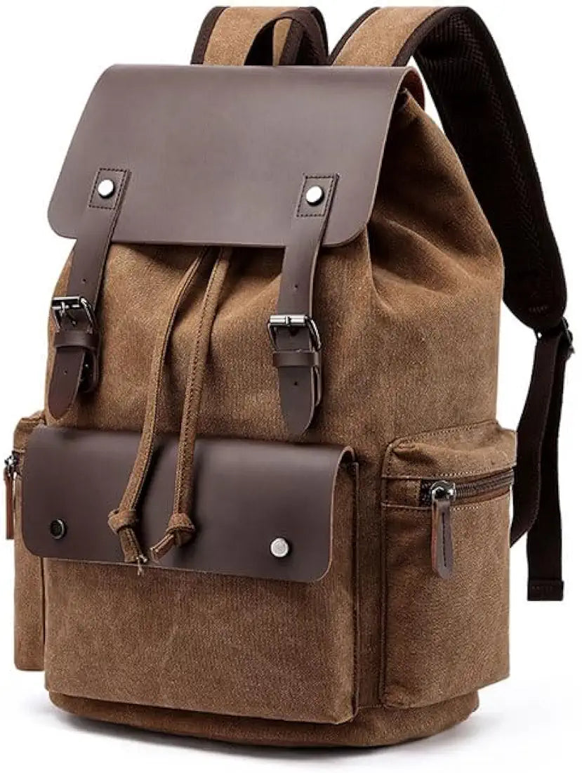 FUR JADEN Eco Friendly Travel Laptop Backpack Made of Water Resistant Sustainable Canvas and Vegan Leather for Men and Women for Travel Hiking Work