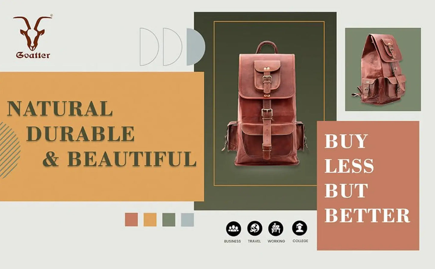 Goatter Genuine Leather Vintage Style 18" Inch Unisex Backpack for Travel Hiking Camping Rucksack,