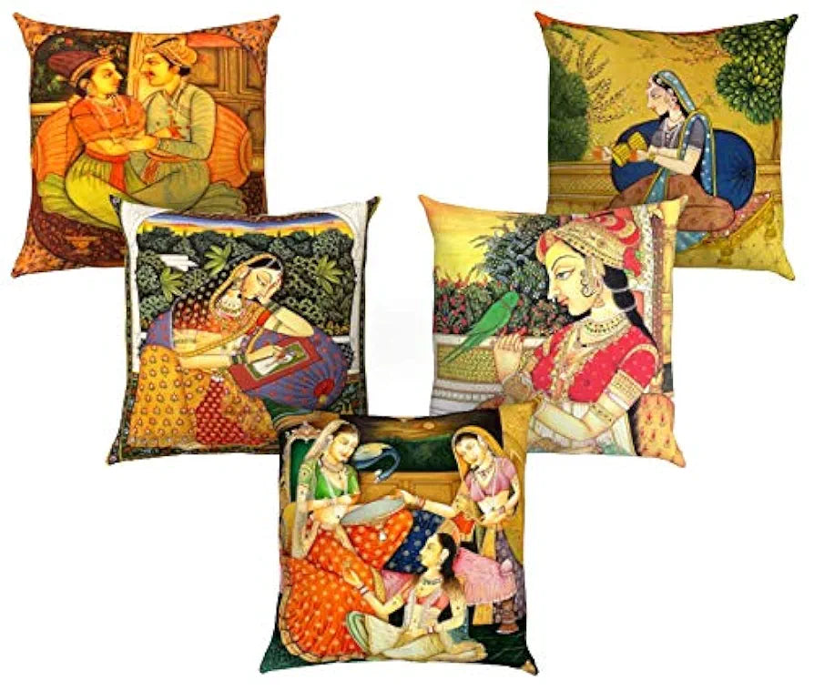 Aerohaven Decorative Hand Made Jute 150TC Throw/Pillow Cushion Covers Set of 5 Colour Multicolor