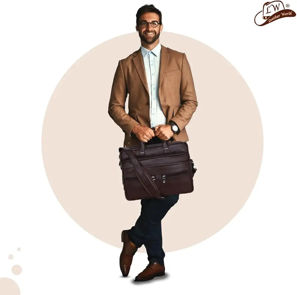 Leather World Expandable PU 15.6 inch Laptop Office Bag Men Women Messenger Briefcase