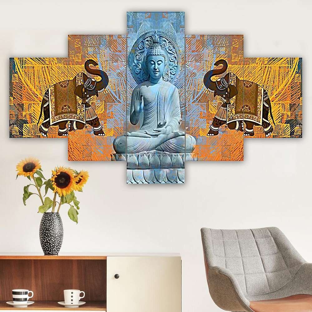 Buddha Set of Five 3D Framed Paintings for Wall Decoration – Ideal for Home, Living Room, and Bedroom (125 x 60 CM)