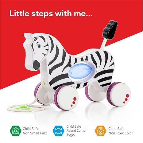 Zudo Pull Along Toddler Toy Pull Along Toy with Attractive Design Developmental Toy (Zebra)