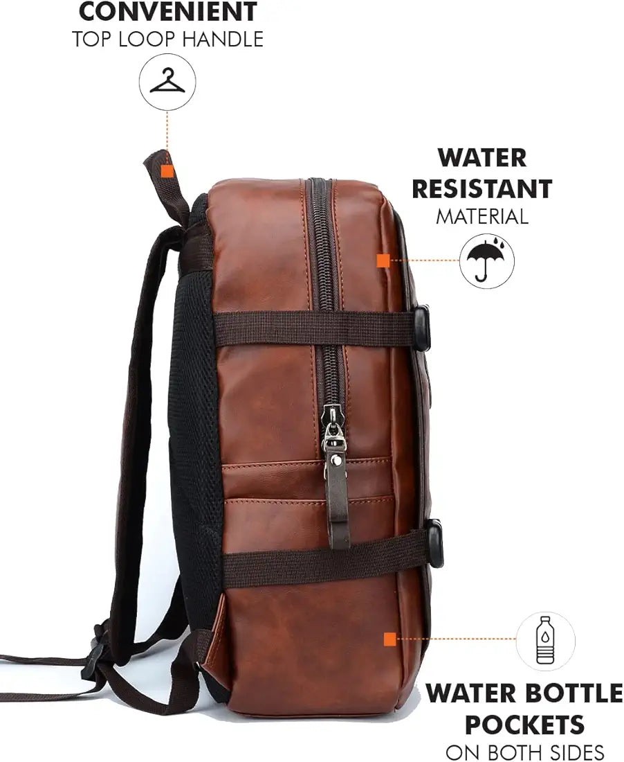 Fur Jaden Brown Backpack Bag for Men of Artificial Leather with Laptop Pocket