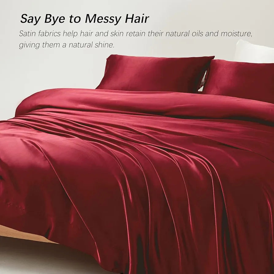 Cloth Fusion Satin Bedsheet for Queen Size Bed Set of 1 Satin Sheet 2 Pillow Covers H603 115 TC Crimson Red