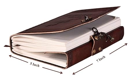 CraftShades-Handmade Leather Diary Embossed with star, journey & double wolf Diary with Antique Lock for Artist Sketchbook, Scrapbook, Drawing, Writing etc .Size 5 * 7 inch (THE JOURNEY)